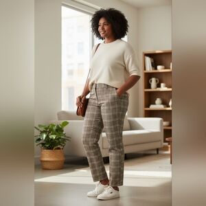 Talbots sz 16 hampshire ankle pants brown tan black white gingham fall WP242